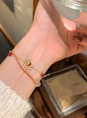 本命年红绳小马钱币编织双层手链女轻奢高级感叠戴气质高颜值手饰