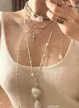多层叠戴星星贝壳吊坠项链女个性