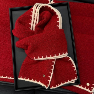 纯色围脖 冬季 新年红色针织围巾2026新年爆款 复古加厚保暖亲肤时尚