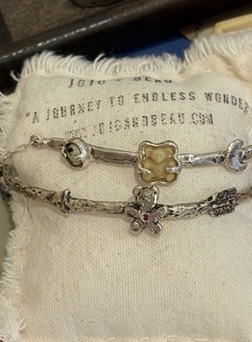 复古做旧可爱小熊银色手链轻奢女