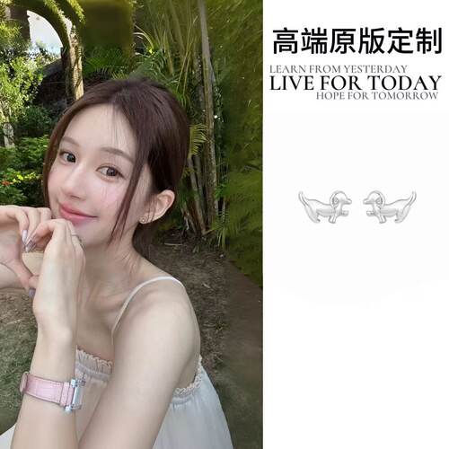 赵露思同款腊肠小狗耳钉精致可爱