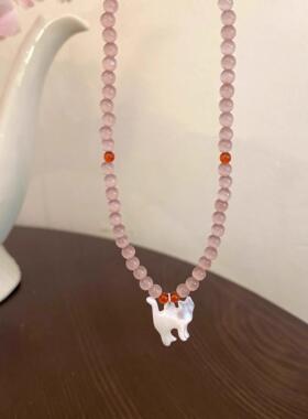 可爱仿贝母猫咪项链时尚百搭配饰