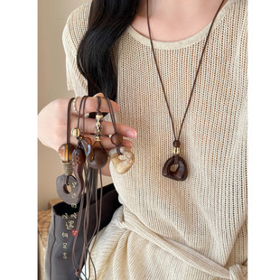 中式 吊坠项链简约小众高级感颈链秋冬美拉德复古毛衣链 不规则长款