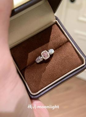 中古粉色仿钻戒指复古轻奢设计感