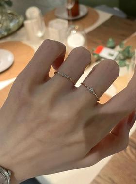 极细款仿钻金色戒指女款轻奢精致