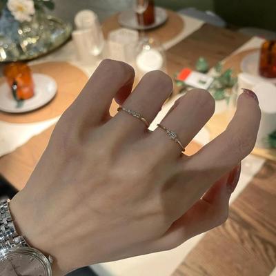 极细款仿钻金色戒指女款轻奢精致
