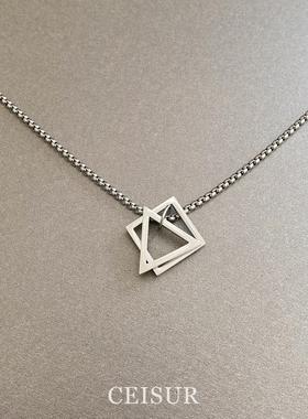 早秋新款几何三角形正方形项链女