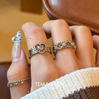 vintager中古爱心蕾丝镂空开口戒