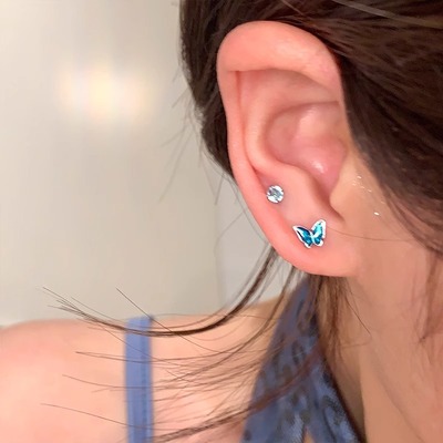 蓝色蝴蝶养耳洞耳钉简约小巧精致