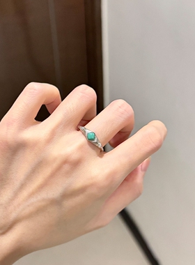 复古显白方形仿绿松石闪钻戒指女