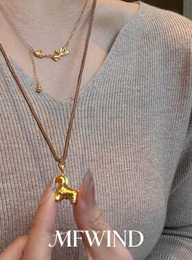 新中式国风金色小马吊坠项链马年