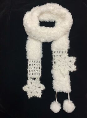 新款手工针织白色镂空雪花围巾冬