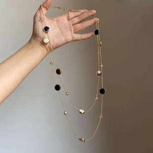 中古Vintage叠戴双层长款 项链简约百搭颈链配饰复古文艺风毛衣链