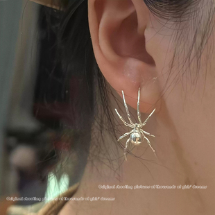 中古vintager银色蜘蛛耳钩小众设计高级感耳环万圣节装 饰独特耳饰