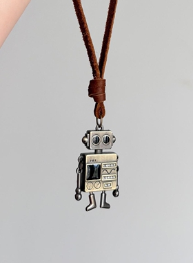 中古Vintag做旧感机器人吊坠项链