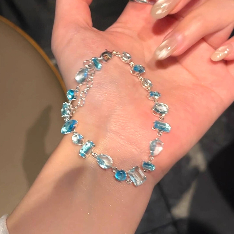 蓝色水滴手链女夏小清新小众精致