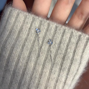 蓝色鸢尾花耳线小众简约设计感秋冬新款 耳环简约气质独特漂亮耳饰