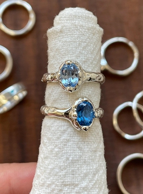 椭圆仿蓝钻不规则银色素圈戒指女