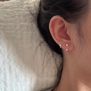 双钻mini珍珠耳扣女新款 耳钉 轻奢小众耳饰秋冬高级感养耳洞后挂式