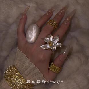 中古Vintage绝美郁金香花朵戒指小众高级感复古夸张独特漂亮指环