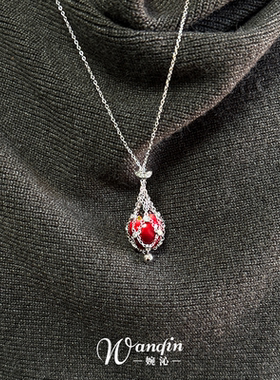 冷淡系红苹果仿闪钻水滴项链小众