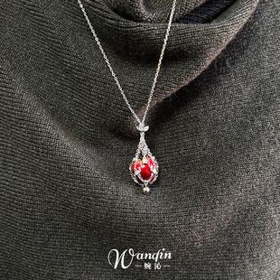 冷淡系红苹果仿闪钻水滴项链简约小众独特轻奢高级感圣诞节毛衣链