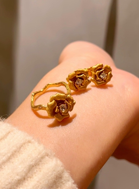 金色玫瑰花超闪仿钻戒指精致独特