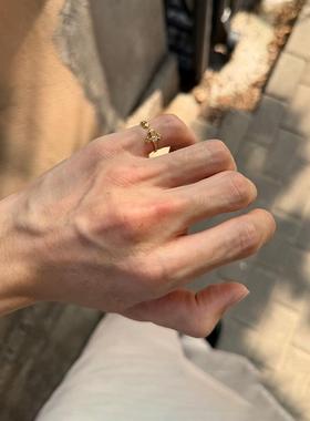 中古仿满钻十字架鸢尾花戒指轻奢