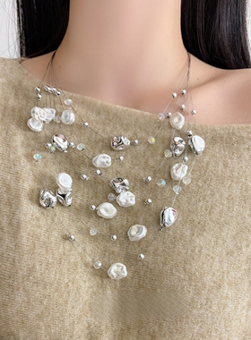 民族风巴洛克仿珍珠吊坠多层项链