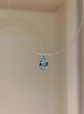 透明鱼线蓝水滴吊坠项链韩系简约
