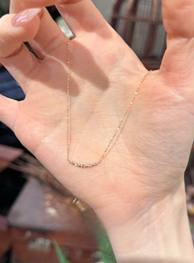 超闪仿排钻极细金色微笑项链轻奢