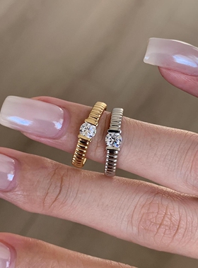 中古老钱风罗缎素圈仿锆石戒指女