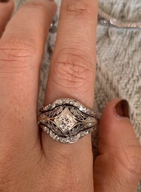 做旧银色镂空繁花戒指女百搭简约