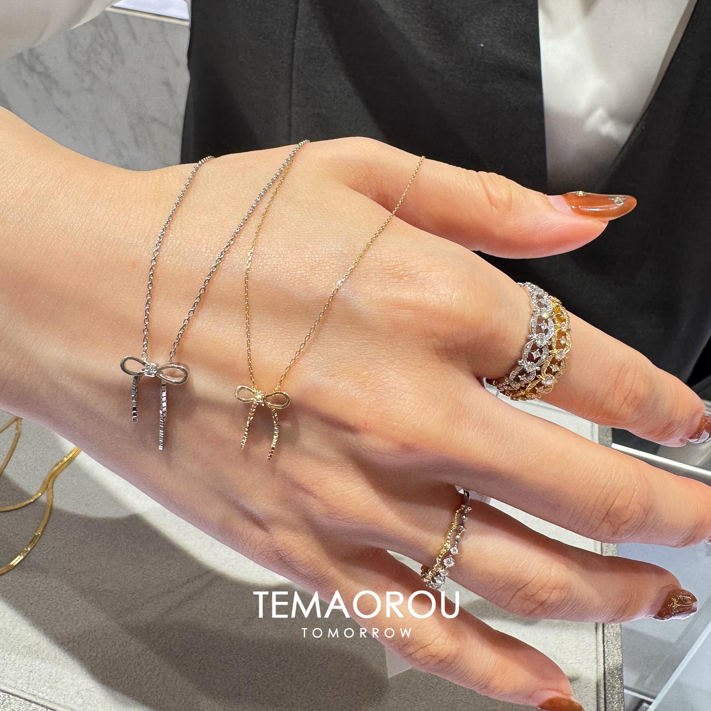 金色蝴蝶结吊坠项链甜美简约轻奢高级感毛衣链日系百搭时尚锁骨链