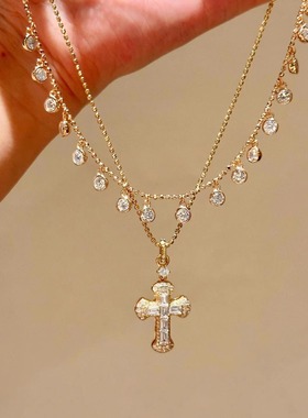爆闪锆石泡泡钻十字架吊坠项链女