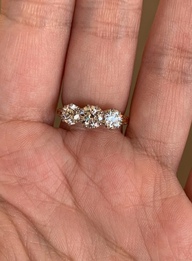 Vintage中古切割闪钻银色戒指女