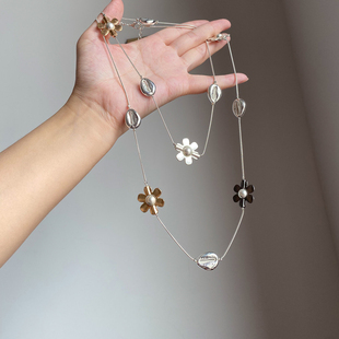 多戴法花朵叠戴项链长款 锁骨链 小众设计百搭毛衣链轻奢度假风时尚