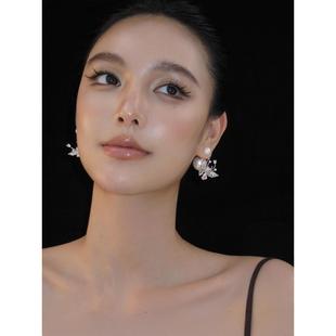 超大仿珍珠蝴蝶耳环轻奢高级感小众设计独特耳钉个性 夸张气质耳饰