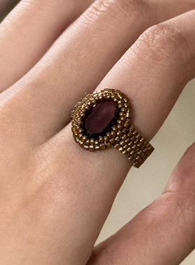 做旧编织串珠仿红宝石戒指不掉色