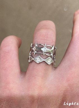 复古冷淡风菱格镂空星芒戒指独特