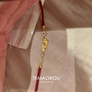 新中式 拉丝锦鲤红色编绳手链复古轻奢新年喜庆高级感百搭转运手饰