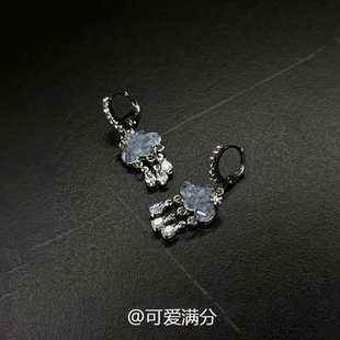 蓝色云朵水滴流苏耳扣韩系精致爆闪甜美气质小众轻奢耳饰