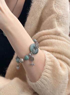 新中式翡蓝色水回纹平安扣手链女