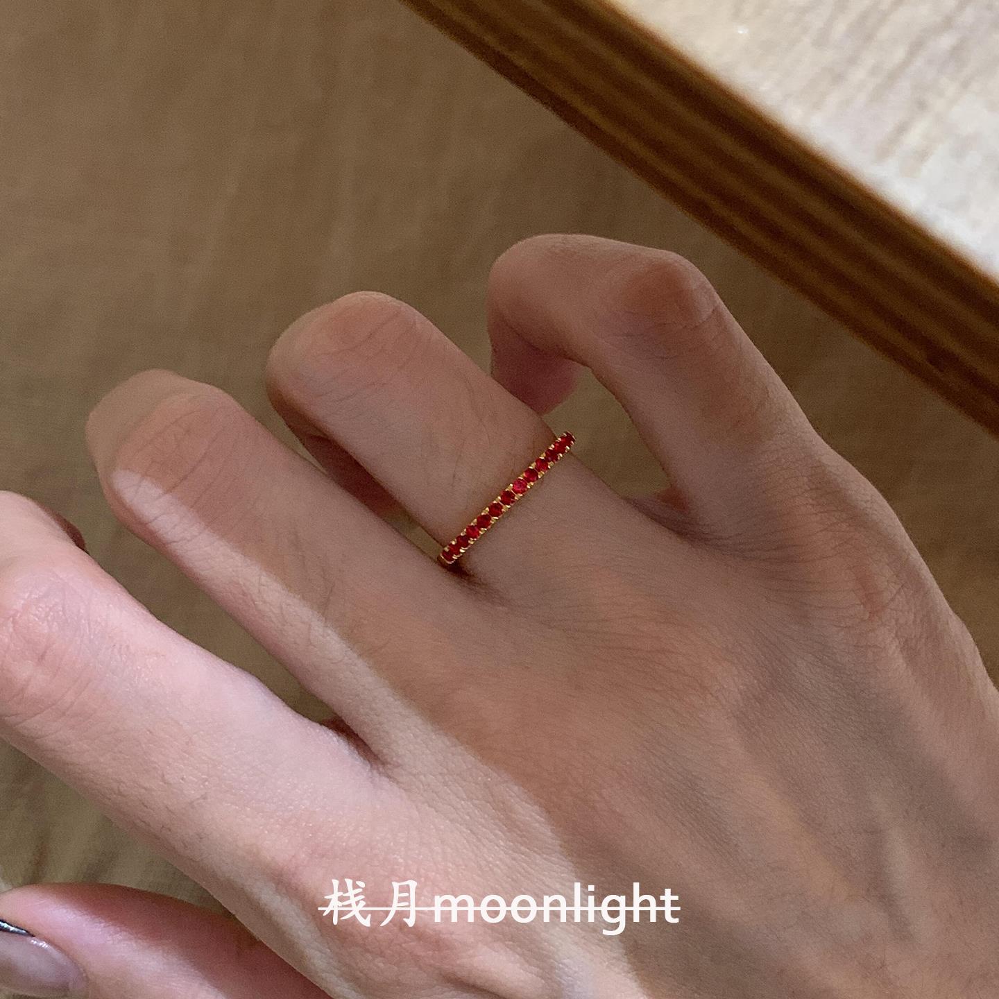 中古爆闪仿红色宝石满钻戒指轻奢