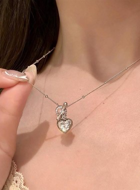 中古拉丝爱心吊坠项链轻奢高级感