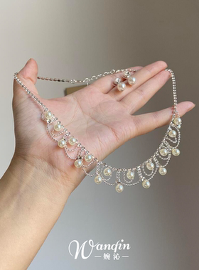 法式仿珍珠镂空流苏项链女士小众