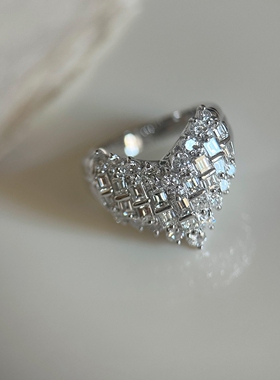 vintage中古仿满钻爱心银色戒指