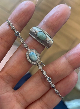 组合叠戴！清冷感椭圆海纹石细款银手链女款轻奢高级感食指戒指环