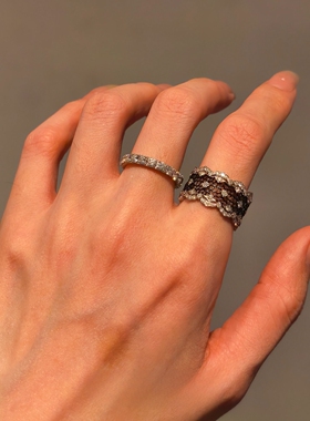 黑色镂空蕾丝宽版戒指小众高级感