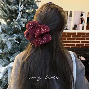 韩系酒红色波点蝴蝶结发抓高级感冬季氛围感后脑勺抓夹慵懒风发饰
